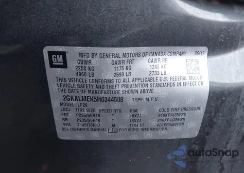 2017 GMC Terrain Sle-1 z USA, uszkodzony, nr VIN 2GKALMEK5H6344508